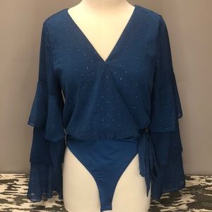 Peach Love California blue bodysuit with layered sleeves